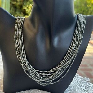 Vintage Grey Glass Seed Bead Multi-strand Necklace